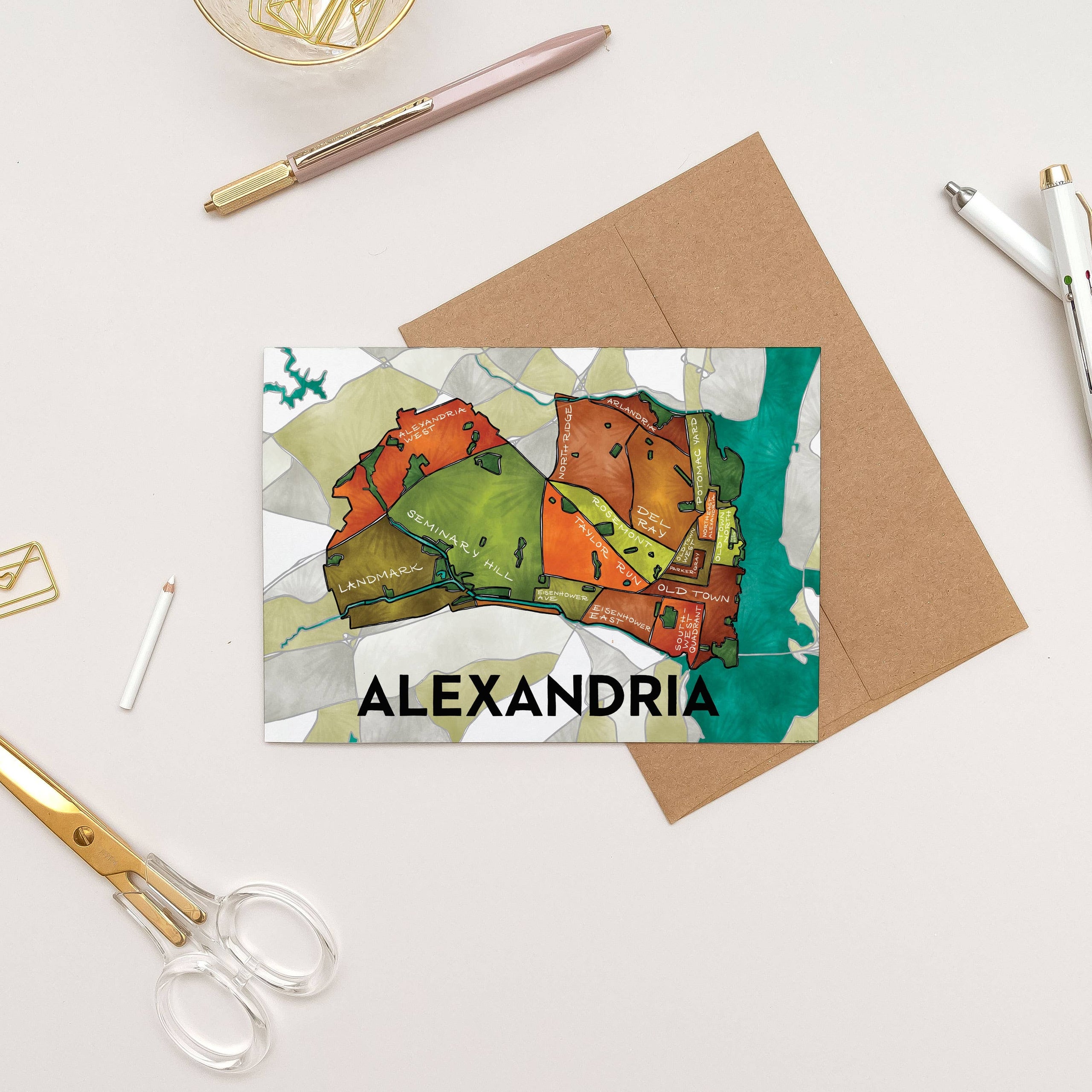 Card: Map Art Alexandria Neighborhoods